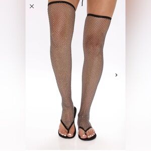 Fishnet knee high sandal